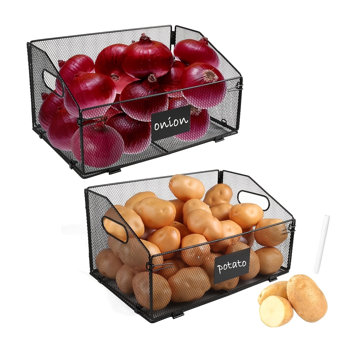 Set of 2 Heavy-Duty Metal Foldable Storage Bins - Ventilated Mesh ...