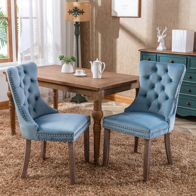 Set of 2 High Back Dining Chair, Velvet Upholstered Accent Chairs with