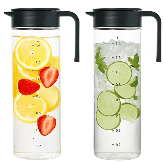 (Set of 2) High Heat Resistant 1.75L Tritan Pitcher | Everyday Use for Water, Coffee, Tea, Other Hot or Cold Beverages | Shatter Proof, Dishwasher Safe | Made in Korea (1.75L / 1.85 QT)