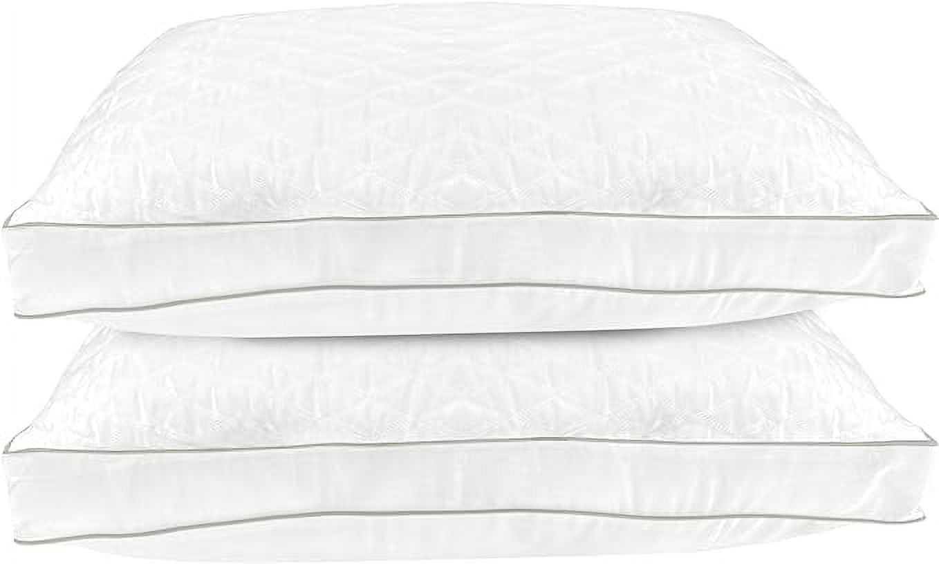 Set of 2 Hotel Quality Quilted Bed Pillows, Goose-Down Alternative, Medium Firm, Diamond-Stitched for Stomach, Side, or Back Sleepers, Standard/Queen, White