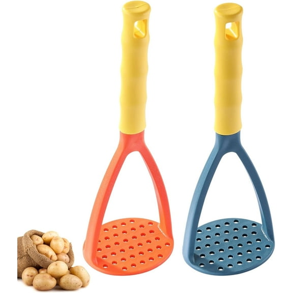 Set of 2 Household Potato Masher,Manual Potato Masher,Kitchen Non-Scratch Masher,Food Pressing Tool,Hand Food Masher,for Pumpkin Avocado Bean Egg (Blue Orange)