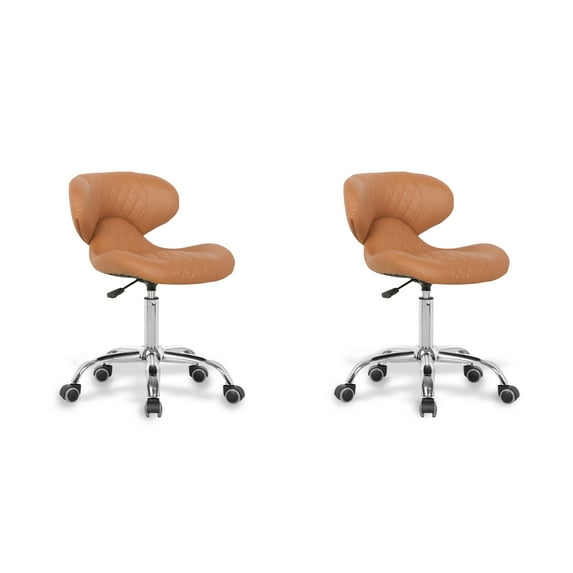 Set of 2 HugoII Nail Technician Stool Adjustable Height 19"-25", Rolling Chair for Nail Salon, Manicurist and Makeup Tattoo Studio, Cappuccino Diamond