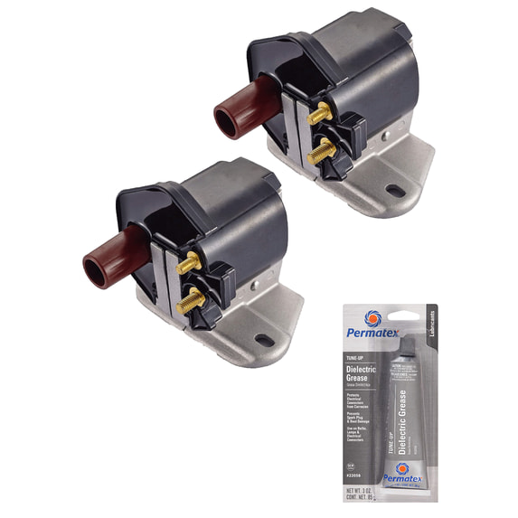 Set of 2 Ignition Coils and Permatex 22058 Dielectric Tune-Up Grease Compatible with 1992-1993 Mercedes-Benz 600SEL 6.0L V12 5987cc -ci Replacement For UF45