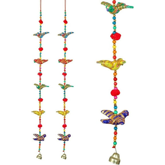 Set of 2 Indian Traditional Door Hanging 5 Fabric Flying Birds String with Bell, Decoration for Home Wall Temple Bedroom Kids Room Dcor, Gifting (Size :- 30" Approx)