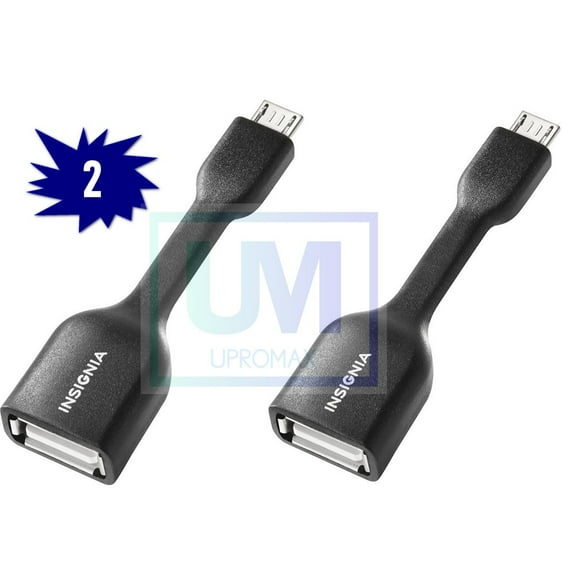 Set 2 Insignia - OTG (On The Go) Micro USB-to-USB Type-A Adapter Cable - Black