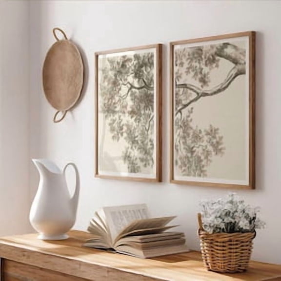 Set of 2 Jacob van Strij Prints, Two Tree Branch Posters, Minimal Botanical Wall Art, Earth Tone Drawing, Brown Ink Wash Artwork Home Decor, Poster Only