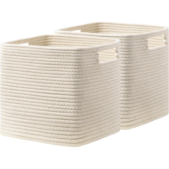 Set of 2 Kallax Storage Cubes-13 15 13 Inch, Cotton Rope Basket for Shelves, Toys, Book, Cube Storage Bin with Handles, Woven Storage Basket for Organizing, Beige
