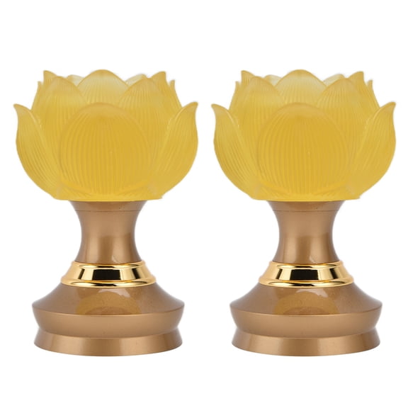 Set of 2 LED Lotus Buddhist Light Decorative Colorful Buddha Lotus Lamp with Alloy Base and Crystal Glass Design for Meditation Praying Faith Supplies (5.3 inches / 13.4 cm)
