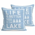 thumbnail image 1 of Set of 2 LIFE IS Pillow Covers 16x16 Inch, BETTER AT THE LAKE Minimalism Blue Decorative Throw Pillow Cases Cotton Cushion Covers for Sofa Couch Bed Living Room Bedroom Home Decor, 1 of 9