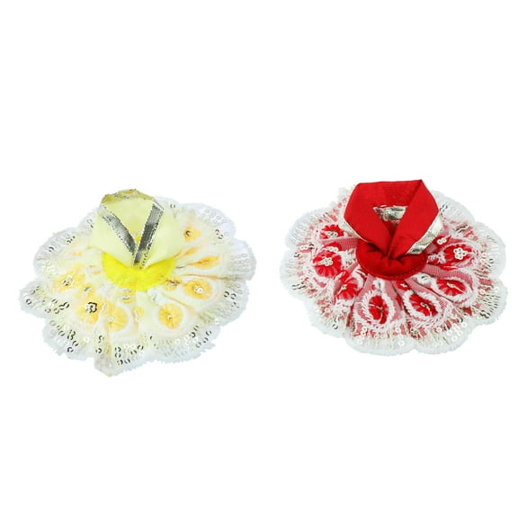 Set of 2 Laddu Gopal Dress Cloth Bhagwan Poshak of God Bal Gopal Kanha Krishna Kanhaiya Dev Vastra for Metal Idol Statue Indian Traditional Festival Diwali Decorations(Size:0-1 No.Dia-4")(Red,Yellow)