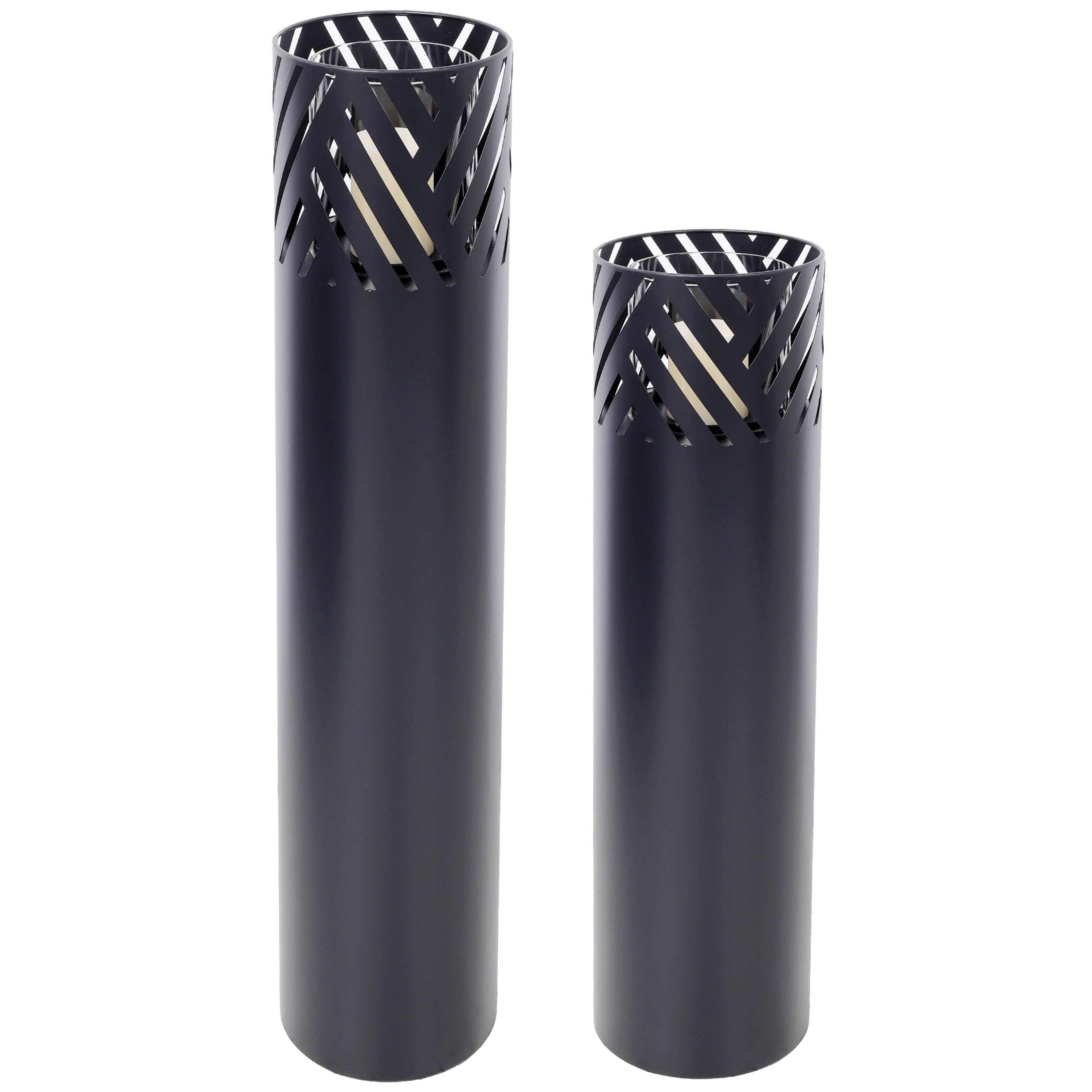 Set of 2 Lantern Column, Decorative Column for Garden in Black Industrial Design, Lantern for Outdoor and Indoor, Lantern Including Candles, Oriental, 37 1/2+ 29 1/2 in