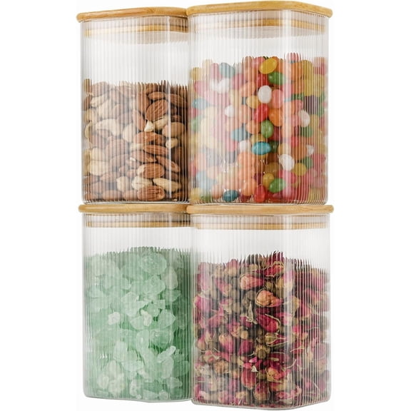 Set of 2 Large Airtight Glass Square Canisters with Bamboo Lid (4600ml*2) Gallon Storage Jars for Sugar Flour Cookies and Coffee Beans with Black Label