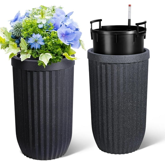 Set of 2 Large Planter for Indoor or Outdoor,Tall Flower Pots,Planters with Drainage Holes,Water Level Monitor & Wheels for Porch Patio Backyard Large Planters for Outdoor Indoor Plants
