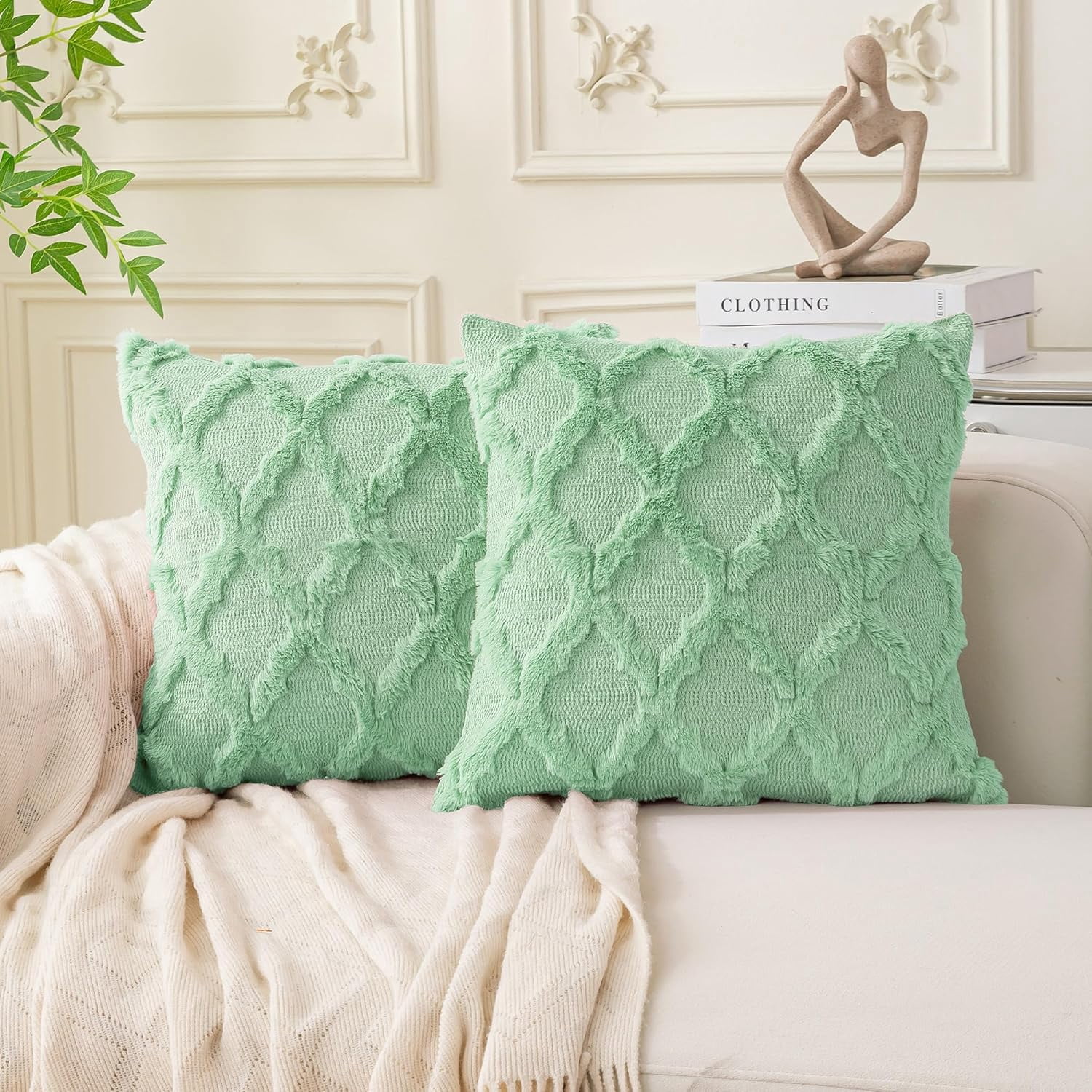 Set of 2 Light Green Morrocan Decorative Pillow Covers 18x18 Inch ...