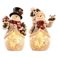 thumbnail image 1 of Set of 2 Light Up Snowman Figurine Christmas Tabletop Decor, Warm LED Glow, Carved Snowflake Design, Resin Winter Snowman Statue for Mantel Shelf Indoor Holiday Decoration & Christmas Gift, 1 of 6