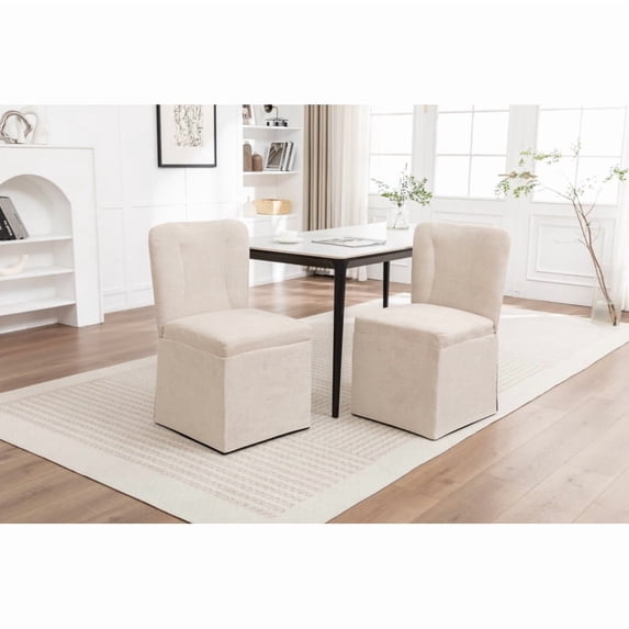 Set of 2 Linen Dining Chairs, Modern Upholstered Fabric Side Chairs with Padded Seat and Backrest, Armless Accent Chairs for Dining Room, Kitchen, or Living Room, Beige