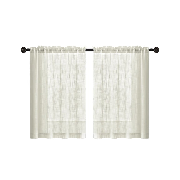 Set of 2 Linen Look Semi-Sheer Curtain Panels, Vintage Style Short Cafe Curtains for Kitchen Windows, Bathroom Doors, and Room Dividers, Decorative Window Treatment for Home and Apartment
