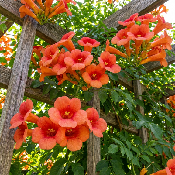 Set 2 Live Orange Trumpet Vine, Perennial Trumpet Flower Plant, 4 - 6 Inc Tall, Trumpet Creeper, Campsis Radicans Climbing Vine for Outdoor Garden, Trellis