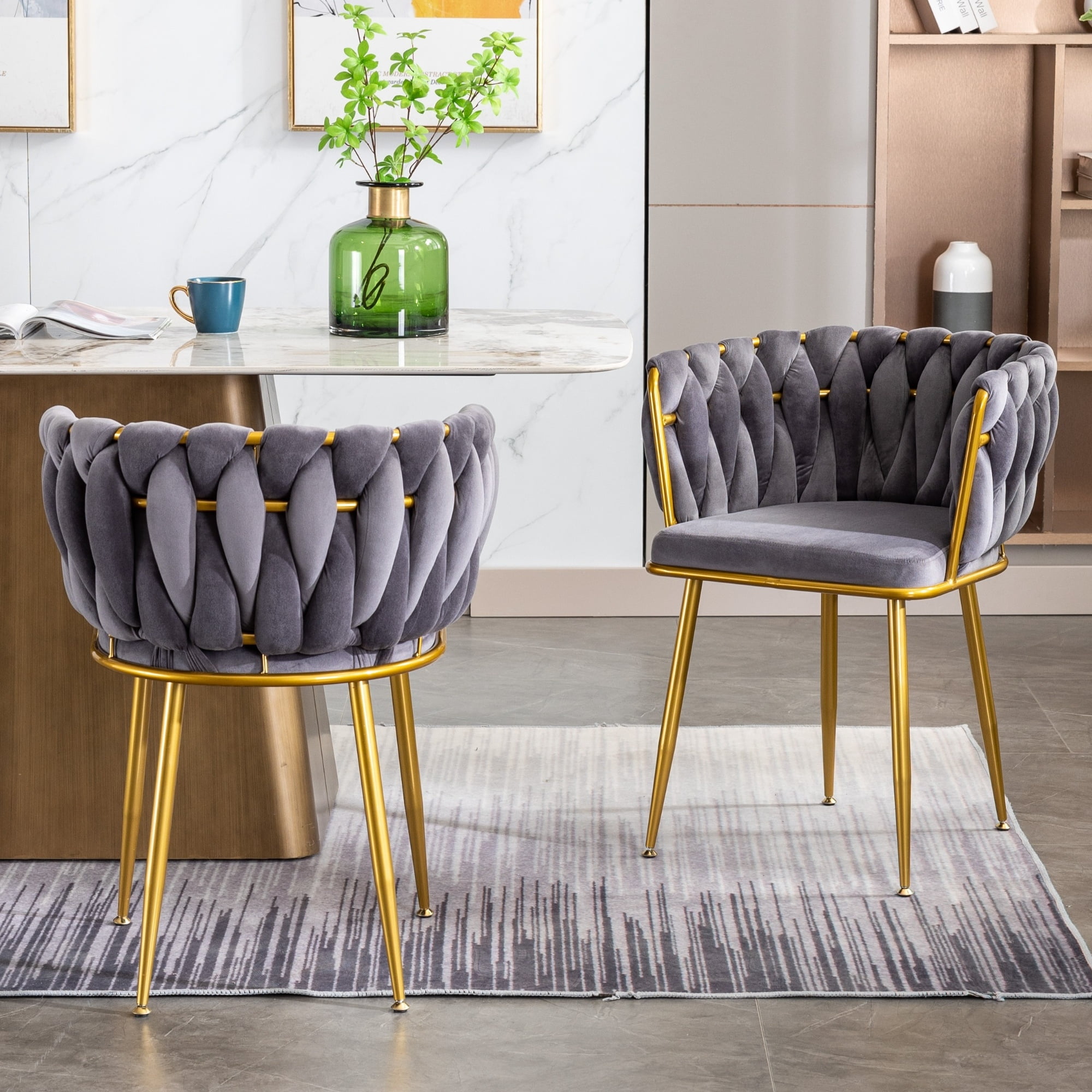 Set of 2 Living Room Chairs,Velvet Makeup Vanity Chair with Back Arm Modern Bedroom Accent Chair