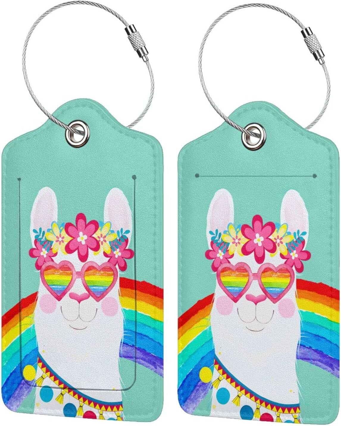 Set of 2 Luggage Tag for Suitcase, Cute Unique Leather Baggage Tags Identifiers Privacy Cover Id