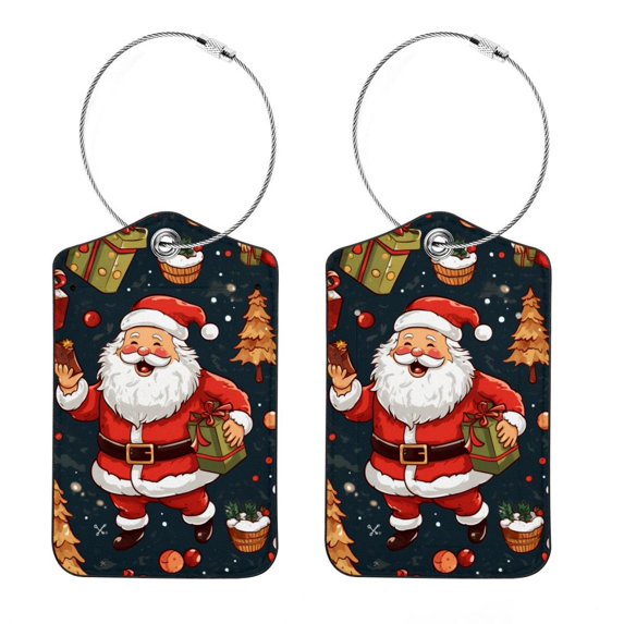 Set of 2 Luggage Tag for Suitcase, Unique Leather Baggage Tags Identifiers Privacy Cover Id Label with Stainless Steel Loop for Women Men Kids Girls, Father Christmas Santa Claus