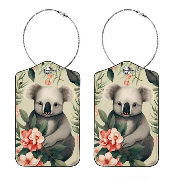 Set of 2 Luggage Tag for Suitcase, Unique Leather Baggage Tags Identifiers Privacy Cover Id Label with Stainless Steel Loop for Women Men Kids Girls, Koala