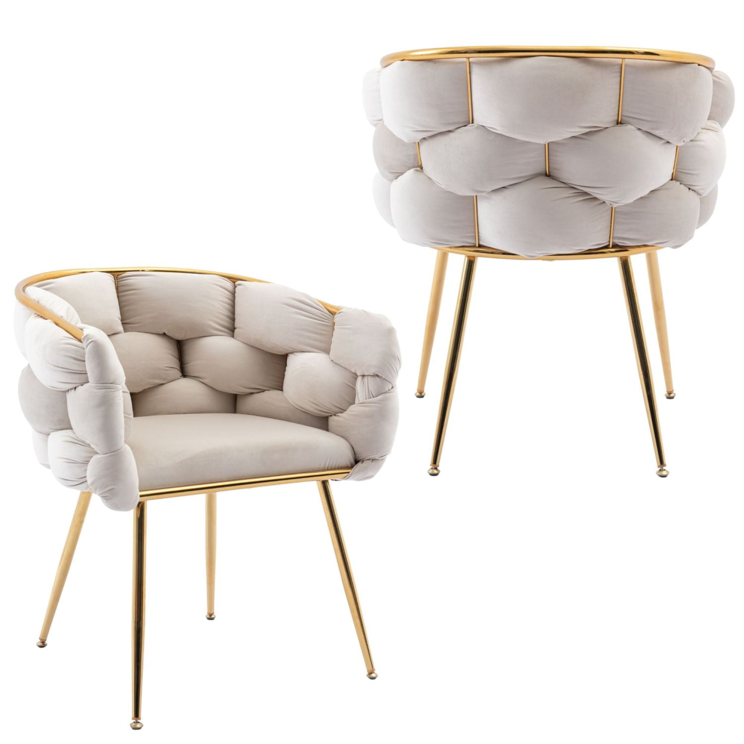 Set of 2 Luxury Velvet Accent Chairs in Beige Modern Simple Leisure
