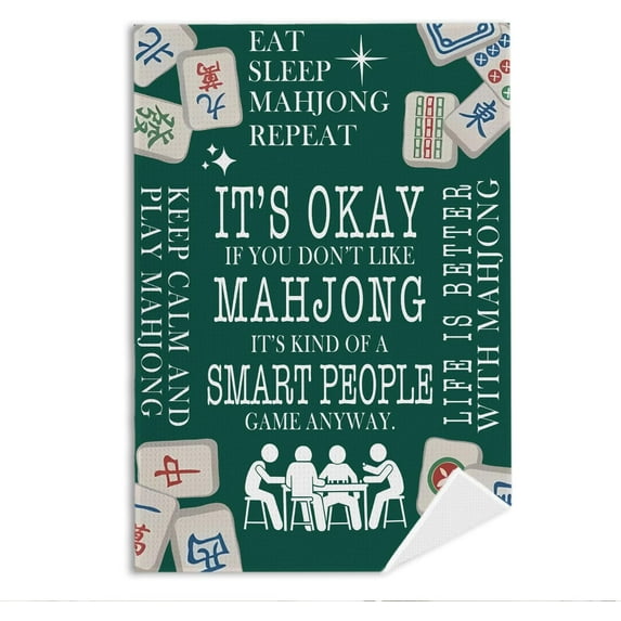 Set of 2 Mahjong Gifts Kitchen Towels 16x24 Inch, Mahjong Gifts for Women Hand Towels for Bathroom Decor, Make Luck Mah Jong Dish Towel Drying Cloth for Kitchen, Green