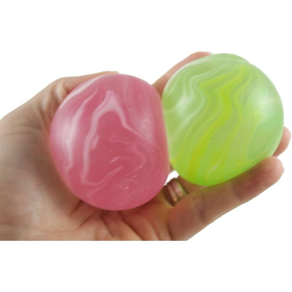 Set of 2 Marble Swirl Sugar Ball - 2.4" Thick Glue/Gel Stretch Ball - Ultra Squishy and Moldable Slow Rise Relaxing Sensory Fidget Stress Toy (Random Color)