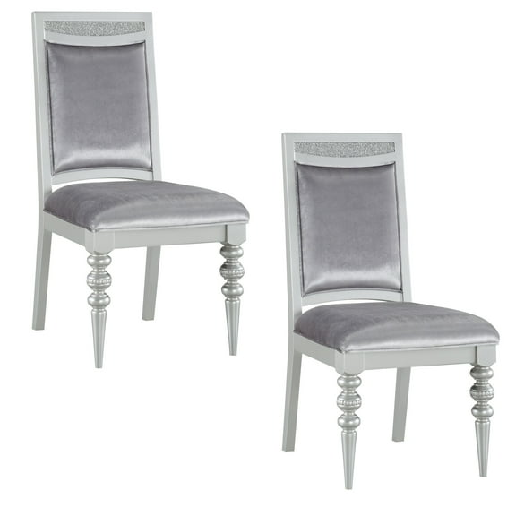 Set of 2 Maverick Fabric & Platinum Finish Side Chair, Mid Century Modern Kitchen Chairs, Upholstered Accent Chairs, Wooden Desk Chairs for Kitchen Dining Room (Silver)