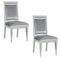 Set of 2 Maverick Fabric & Platinum Finish Side Chair, Mid Century Modern Kitchen Chairs, Upholstered Accent Chairs, Wooden Desk Chairs for Kitchen Dining Room (Silver)