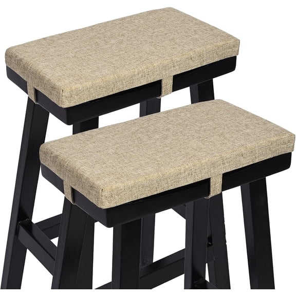 Set of 2 Memory Foam Rectangle Bench Stool Cushion, Dual-Layer Design Non-Slip Saddle Pads Bar Cushion with Machine Washable Cover - Only (Natural Linen, 18x9.5x1.5in)