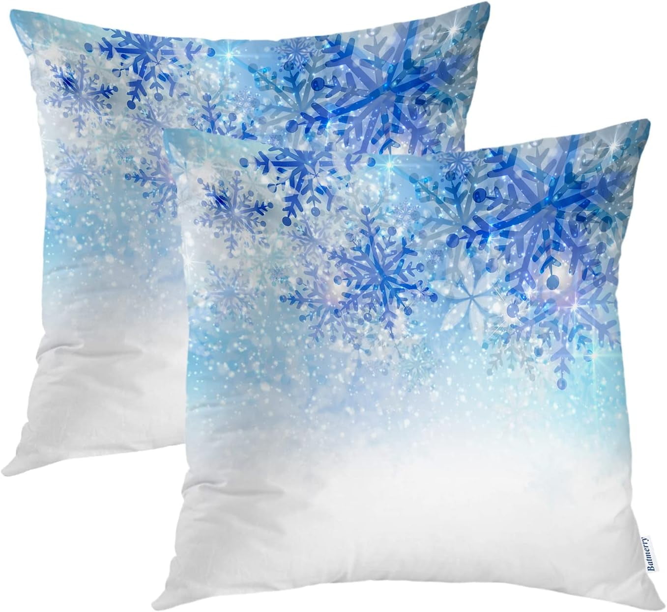 Set of 2 Merry Christmas Decorative Pillow Covers 18x18 inch,Blue Xmas