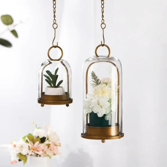 Set of 2 Metal Candle Holder with Handmade Thick,Heavy & Sturdy Glass Dome,Versatile Candle Holder for Pillar Candle,Wedding & Christmas Table Centerpiece,Farmhouse Home Decor