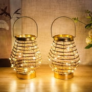 Set of 2 Metal Cordless Table Lamp 8 "H Metal Cage LED Cage Lamp with 6-Hour Timer, Vintage Decorative Fairy Lights Lantern for Indoor/Outdoor Bedrooms Weddings Parties Patio Events