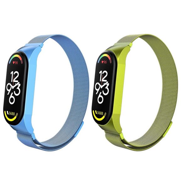 Set of 2 Metal Magnetic Watch Bands for Mi Band 7 6 5 4 3, Adjustable Stainless Steel Smart Watch Replacement Wrist Bands-Light Blue+Green-Mi Band 3/4/5/6
