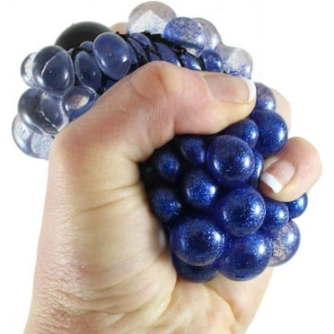 Set of 2 - Metallic Glitter 3" Bubble Mesh Balls - Squishy Fidget Ball with Web Netting - Stress Ball Color Changing Blobs - Sensory, Fidget Toy- Gooey Squish Bubble Popping OT (Random Colors)