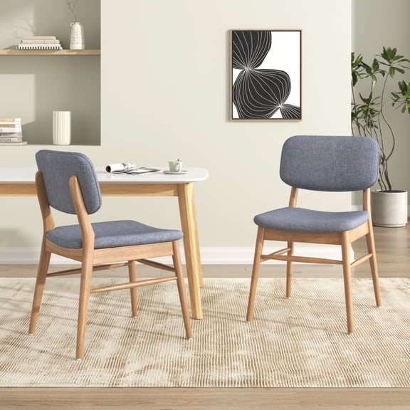 Set of 2 Mid-Century Natural Grey Upholstered Dining Chairs with Rubberwood Frame,Versatile Seating for Kitchen, Dining Room,or Chairs in Living Room Set of 2,Sturdy Modern,Easy Assembly﻿