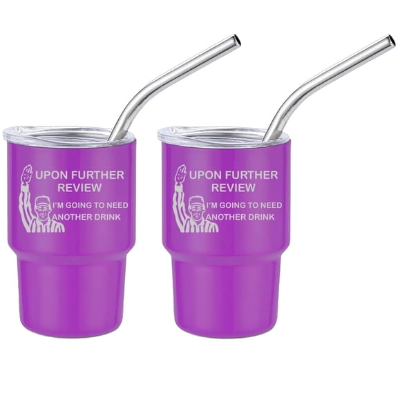 Set of 2 Mini Tumbler Shot Glasses 3oz Shot Glass With Straw and Lid Stainless Steel Gift Review Upon Further I'm Going To Need Another Drink Funny Football (Purple)