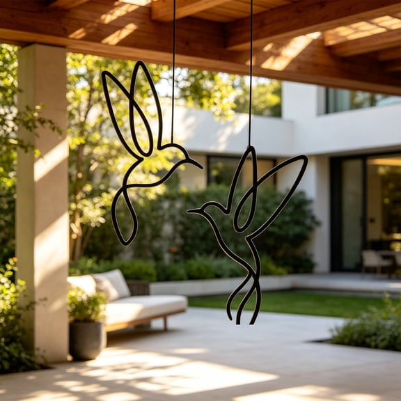 Set Of 2 Minimalist Hummingbird Metal Wall Art, Black Line Craft Hanging Decor, Modern Minimalist Home Ornament, Lightweight Wall Pendant for Living Room Background, Bedroom Corridor & Simple Decor