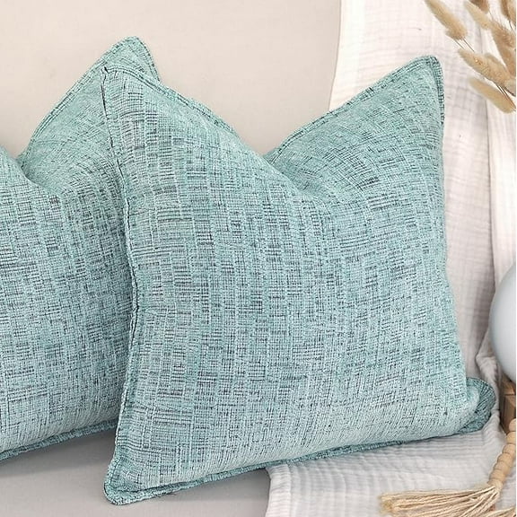 Set of 2 Mint Green 16x16 inches Textured Chenille Throw Pillow Covers, Solid Cushion Cases For Sofa, Accent Chair, Couch, Modern Turquoise Pillow Cases