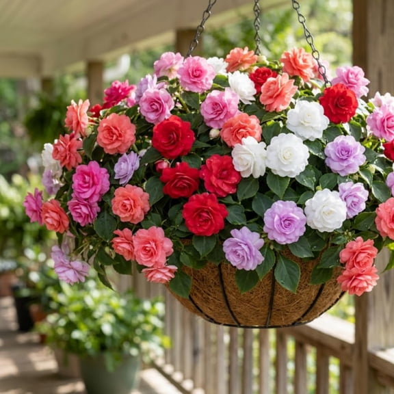 Set 2 Mixed Double Impatiens Live Plants, 3-5" Impatiens Flower Starter Plant, Easy Grow Bedding Plants for Containers, Garden, No Pot - Assorted Color Shade Flowers