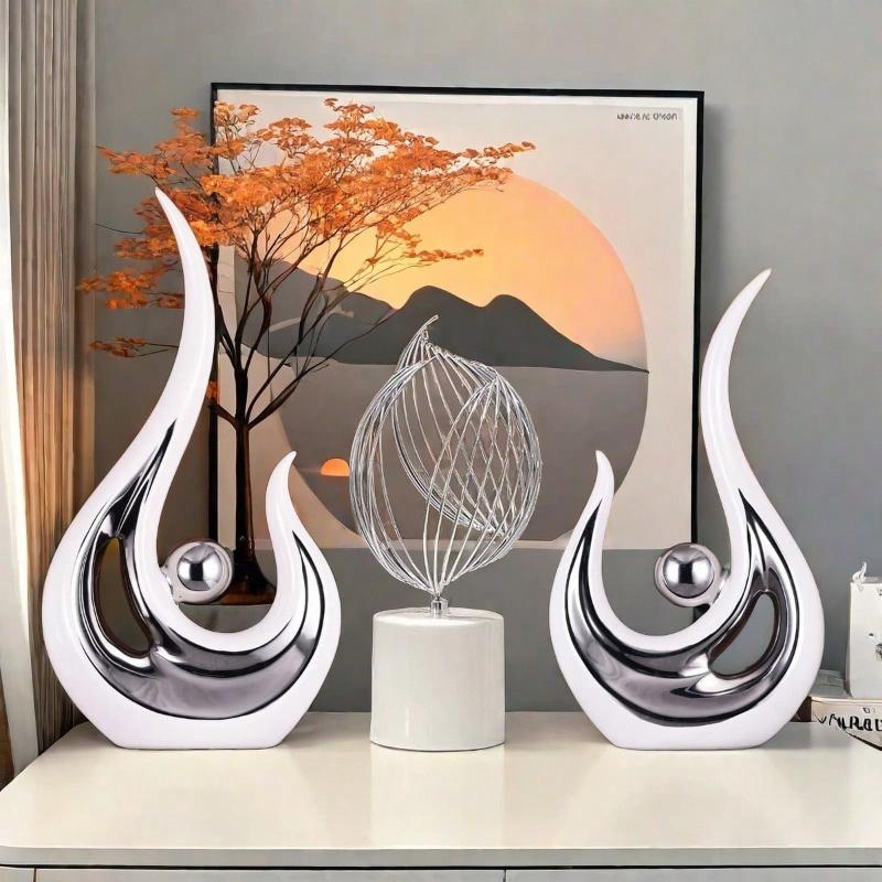 Set of 2 Modern Abstract Ceramic Sculptures, Coffee Table & Dining Table Centerpiece Decor, Living Room, TV Cabinet, Bedroom or Office Decoration, Small Home Decor Ornaments