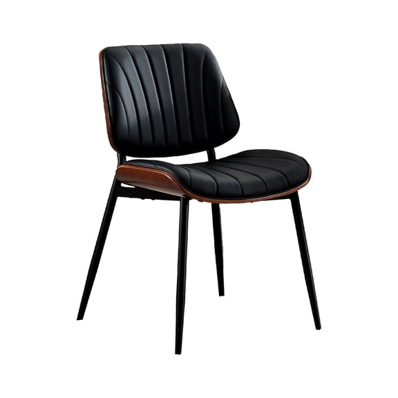 Set of 2 Modern Boho Dining Chairs – PU Leather Upholstered, Curved Walnut Backrest, Sturdy Metal Legs – Mid-Century Accent Side Chairs for Dining Room & Kitchen