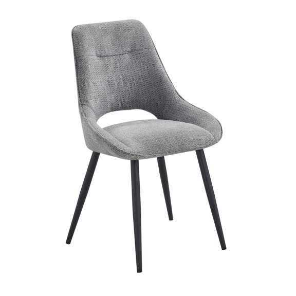 Set of 2 Modern Casual Gray Velvet Upholstered Dining Side Chairs, Hollow Cutout Back Design Dining Chairs with Sturdy Tapered Black Metal Legs for Dining Room Kitchen