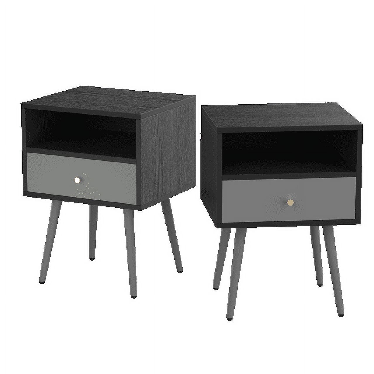 Set of 2 Modern Dark Grey Bedside Tables with Storage Drawer, Solid