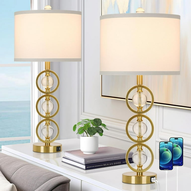 Set of Modern Gold Table Lamps with USB Charging Ports, 27