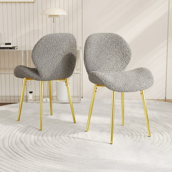 Set of 2 Modern Minimalist Teddy Velvet Dining Chairs with Sturdy Gold Metal Legs and Comfortable Backrest Design, Suitable for Restaurants, Kitchens and Offices (Gray)