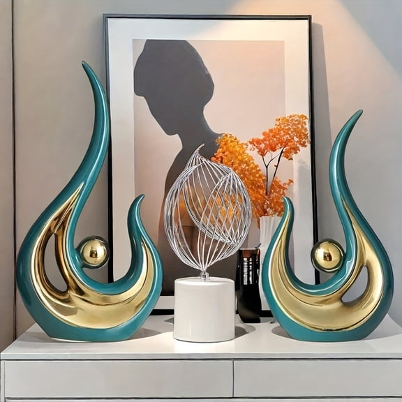 Set of 2 Modern Phoenix Resin Table Statues - White & Gold Elegant Rising Bird Sculptures, Wedding & Home Office Decor, Minimalist Desktop Ornaments & Gift Ideas