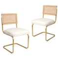 thumbnail image 1 of Set of 2  Modern Rattan Dining Chairs, Cream Fleece Upholstered Armless Accent Chairs with Woven Rattan Backrest, Gold Metal Cantilever Legs for Kitchen, Dining Room, Living Room, Restauran, 1 of 8